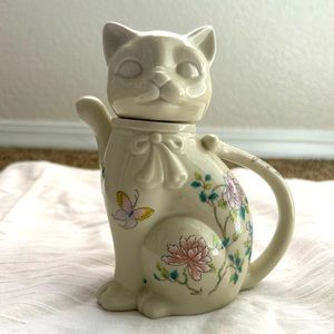 Vintage Floral Kitty Cat Teapot Takahashi Japan Cho-Cho San Francisco TeaPot